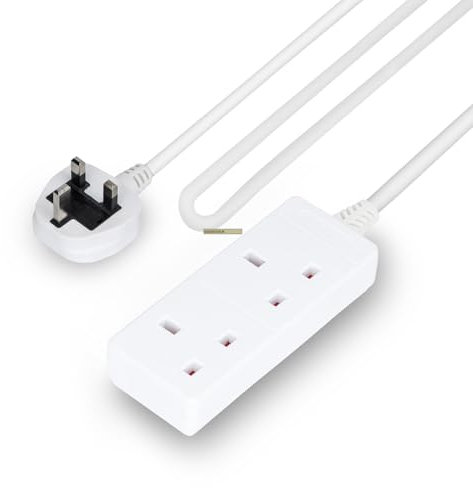 GEEPAS 2 Gang Extension Lead, 5M Cable | 2-Way Plug Extension Cable | 2 Socket Power Strip, 13 A| Heavy Duty UK Plug | White