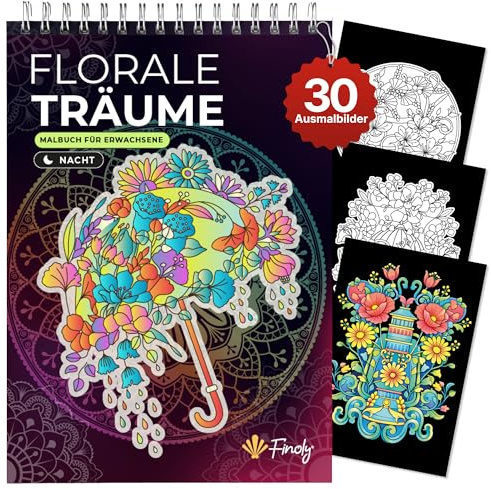Finoly Malbuch für Erwachsene Blumen A4 Stressabbau Tinte Durchdringt Nicht | Erwachsenen Malbuch Dickes Papier Anfänger und Fortgeschrittene | Mandalas für Erwachsene Anti Stress