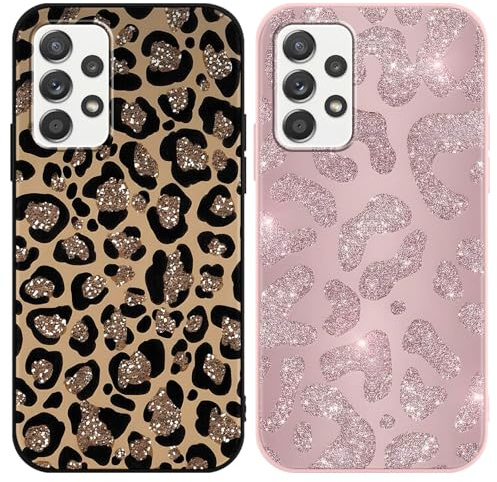 Yirlbey 2 Stück Handyhülle für Samsung Galaxy A52 5G Hülle 6,5, Aesthetic Muster Motiv Design Weiche TPU Ultra Dünn Bunt Silikon Schutzhülle Kratzfeste Stoßfest Bumper Case für Mädchen, Leopard