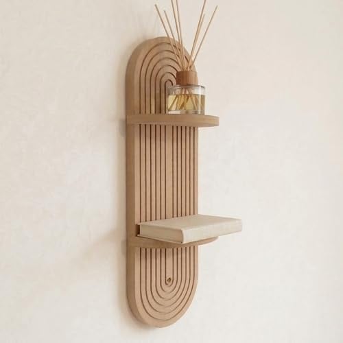 LeoHome Wandregal Eichen - Optik & Wanddeko Holz - Ovales Wandboard Gerillt (70x20 cm) - Modernes Hängeregal für Wohnzimmer und Flur - Japandi Stil, Lamellenoptik Zimmer Deko (1 Stück)