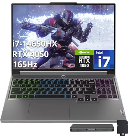 Lenovo Legion 5 16 WQXGA 165Hz Gaming Laptop, Intel i7-14650HX, 32GB DDR5, 2TB Storage (1TB SSD+1TB Docking Station Set), GeForce RTX 4050, 4-Zone RGB Backlit Keyboard, Wi-Fi 6E, Win 11 Pro, Grey
