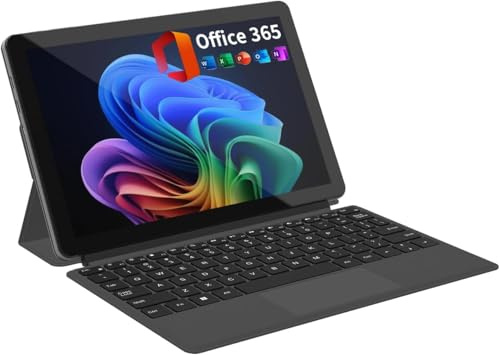 2-in-1 Laptop/Tablet (2026), Windows 11 PC mit magnetischer Tastatur, 1 Jahr Office 365, 10,1 Zoll FHD IPS Touchscreen, 8 GB RAM 256 GB SSD, 6500Y Prozessor, USB-C, 2 Stereo-Lautsprecher für