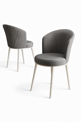 Modernes Stuhlset (6-teilig), Grau & Weiß, 45 x 87 x 41 cm | Gestell aus 100% Metall, Rückenlehne aus Sperrholz, Bezug aus weichem Stoff | Stilvolles skandinavisches Design für Zuhause & Büro