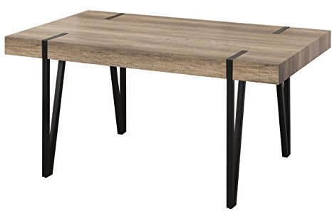 Homely - Mesa de Comedor o Cocina de diseño Vintage Industrial MERLÍN sobre de MDF con Acabado Laminado sintético en terminación Color Canyon y Patas metálicas de Color Negro, 150x90x75 cm