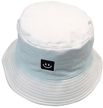 byou Fischerhut, Eimer aus weicher Baumwolle und Polyester, Unisex, abgerundete Kanten, für den Außenbereich, Kriegsspiele, Angeln, Wandern, Camping, Reisen, 56-58 cm, weiß, 56 cm