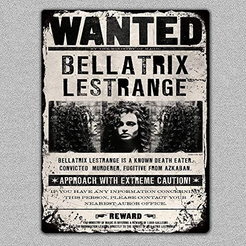 Bellatrix Lestrange Wanted Harry Potter - Affiche en Métal Vintage - Décoration Murale - Autocollant - 7.8 * 11.8 Pouces (L * l)