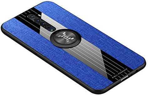 HAOYE Cover per Oppo Reno 2 Cover con 360° Girevole Supporto dell'anello, 360° Protettiva Antiurto in Tessuto Denim Custodia, PC + Silicone TPU Cellulare Custodia. Blu