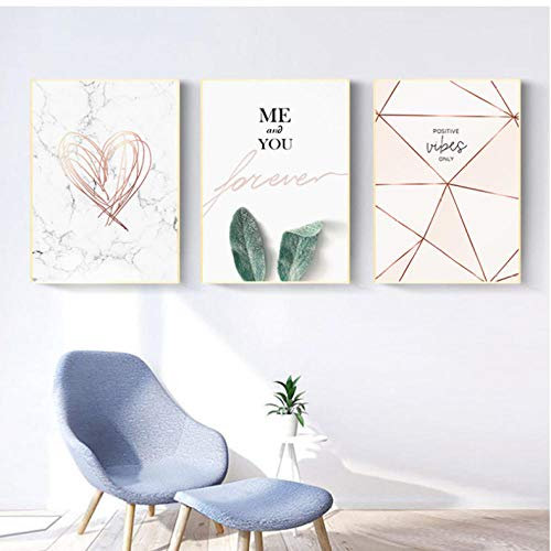 Rose Gold Wall Art Green Plant Lip Posters and Prints Geometric Heart Canvas Painting Scandinavian Luxury Pictures Home Decor 50x70cmx3 unframed