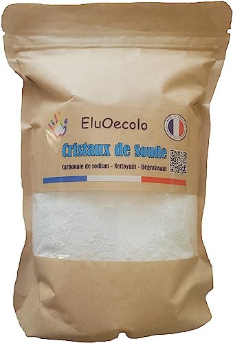 EluOecolo France - Cristaux de soude (Carbonate de sodium) 1kg Doypack - Nettoyant multi usages/Dégraissant - Conditionné dans un CAT