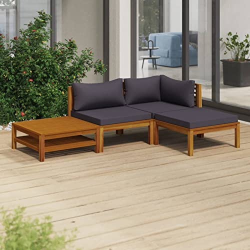 Tidyard 4-TLG. Garten-Lounge-Set mit Auflage Loungesofa Sitzgruppe Gartensofa Balkonsofa Holzsofa Terrassensofa Sofagarnitur Sitzgarnitur Gartenmöbel Terrassenmöbel Massivholz Akazie