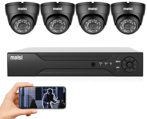 maisi 1080P 8 Channel DVR Recorder CCTV Security Camera System, 4x 2MP Dome Cameras, Night Vision, Easy Remote Access, Smart Motion Detection, NO Hard Drive, Indoor Use Only