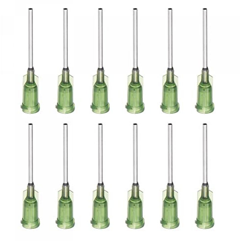 sourcing map Industrial Blunt Tip Dispensing Needle with Luer Lock for Liquid Glue Gun, 14G 1, 20 Pcs (Olive)