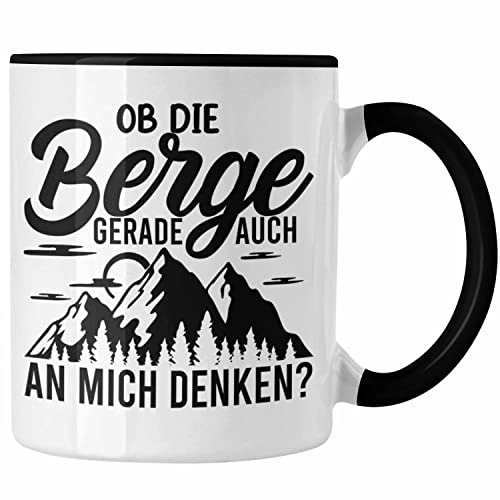 Trendation - Wandern Tasse Geschenk Wanderer Ob Die Berge Auch An Mich Denken Geschenkidee Berge Alpen Geschenke (Schwarz)