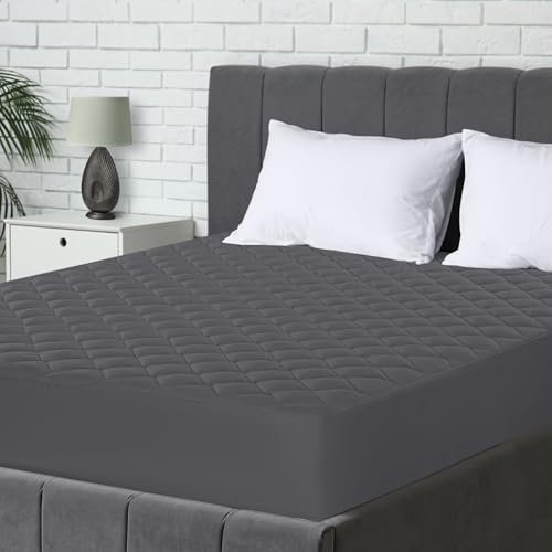 Utopia Bedding Gesteppter Matratzenschoner 160 x 200 cm, Spannmatratzenauflage, Tiefe Tasche Matratzenbezug dehnt Sich bis zu 30 cm (Grau)