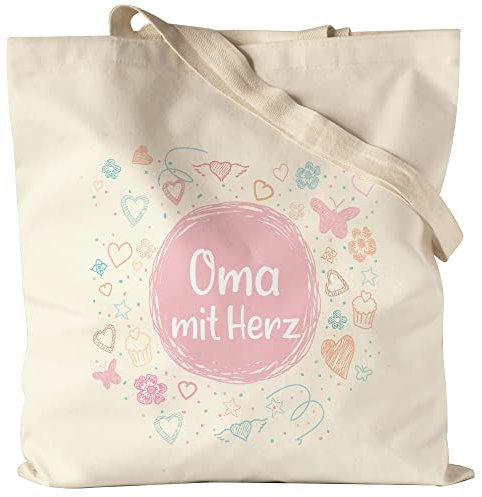 Hey!Print Oma mit Herz Jutebeutel Stoffbeutel Canvas Dankeschön Geschenk Danke Sagen Für Alles Lieblingsoma Omi
