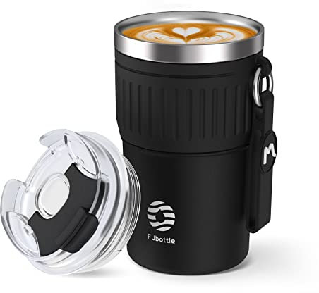 Fjbottle Travel Mug with Leakproof Lid 400ML, Reusable Insulated Coffee Cup, Stainless Steel Thermal Cup Double Walled, Coffee Travel Mug for Hot and Cold Drinks