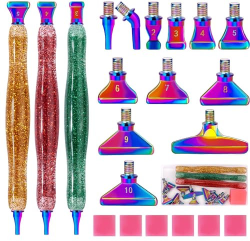 Souarts 5D Diamond Painting Zubehör Stift Set, Weihnachten Drill Pen mit Gewinde Metall Ersatz Stiftköpfen Kleber für Mosaikherstellung Nagelkunst Diamanten Malerei (Rot Gold Grün Mehrfarbig)
