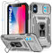 Jshru for iPhone X Case with Screen Protector [2 Pack] and Slide Camera Cover,Shockproof iPhone XS Case,Ring Kickstand Phone Cover for iPhone X/XS,Grey