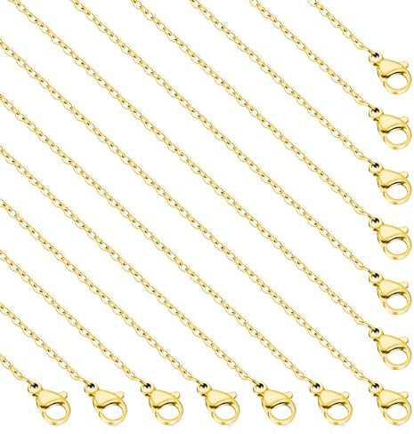 10Pcs Necklace Chains Gold Stainless Steel Necklace Link Cable Chain Lobster Clasp for Jewelry Making, 18 Inches