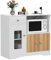 Lvhecforhm Sideboard, Küchenschrank mit Arbeitsplatte und Mikrowellenregal, Buffetschrank Highboard Anrichte mit 1 Schubladen 3 Türen, Sideboard Küchenschrank mit Steckdose, Anrichte für Eingang Weiß