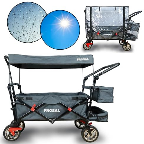 FROSAL Bollerwagen Leo faltbar klappbar grau mit Regenverdeck Regenschutz Kinder - Aktion