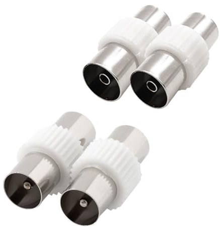 TV Aerial Coaxial Cable Connectors, 2 Male and 2 Female Connectors, Nickel-Plated for TV Lossless Signal Transmission, RF Coax Aerial Adapters, Coaxial TV Aerial Plug Kit