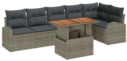 vidaXL 7-teiliges Garten-Sofa-Set mit Kissen in Grau aus Poly Rattan und Aluminium – perfekt für Patio, Balkon oder die Terrasse. Ideal für den Essbereich und die Lounge im Garten.