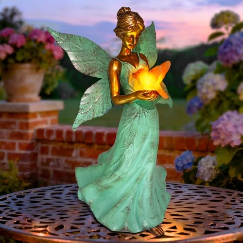 Fairy Garden Statue Decor, 10in Angel Girls Solar Lights Outdoor Waterproof