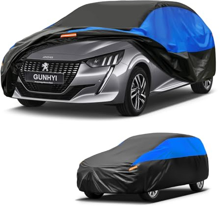 Housse de Voiture Gunhyi Imperméable et Respirante, Bâche pour Peugeot 208, Housse de Voiture Noire et Bleue, Bâche de Garage Complète pour Protéger de la Pluie.