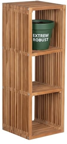 MR. DEKO Outdoor Regal wetterfest 120x40cm 3 Fächer Gartenregal Teak Groß | Holz Garten-Ablage Balkon