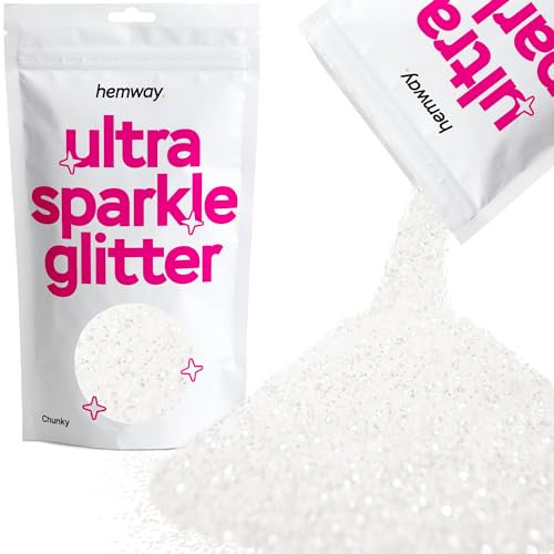 Hemway GROSSE premium Multi Purpose Glitter 1/40 0.025 625 microns 0,6 mm poussière/poudre 100 g / 3,5 oz Couleurs unique pour une utilisation avec de l'artisanat Verre à vin Art - Blanc