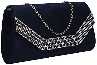SwankySwans Harper Diamante Faux Suede Womens Ladies Clutch Bag Navy Blue