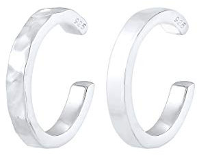 Elli Earcuff Set Silber 925 Ohrmanschette Damen Ohrringe für Frauen Ohrklemme Gehämmert Durchmesser 13mm Helix 0303882619