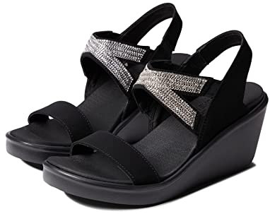 Skechers Rumble On - Chart Topper, Sandali con Cinturino alla Caviglia Donna, Nero Black Mitobuck Metal Clear Rhinestone Blk, 41 EU