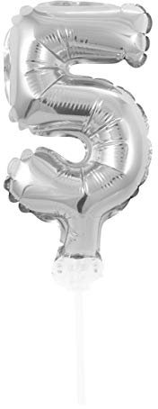 Idena 38240 - Folienballon Zahl mit Stab, Größe ca. 8 x 13 cm, Silber, ungefüllt, für Luft geeignet, Zahlenballon, Lebensjahr, Jubiläum, Geburtstag, Geschenk, Dekoration, Party
