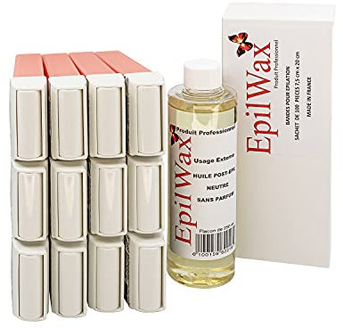 EpilWax - Lot de 12 x Roll On Cire Epilation à la Rose + 100 x Bandes d'Épilation + Huile après Épilation - Jambes, Aisselles, Corps - Facile à étaler et à Retirer