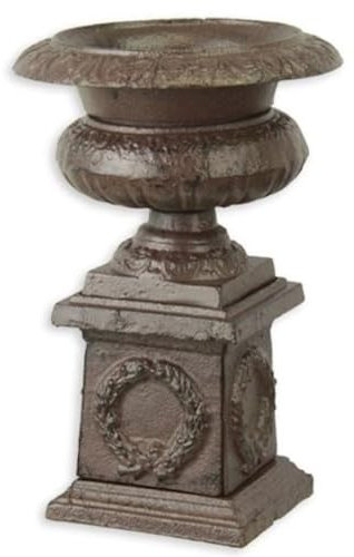 Casa Padrino Barock Vase Antik Braun Ø 14,3 x H. 21,7 cm - Kleine runde Gusseisen Blumenvase mit Sockel - Garten Deko Vase - Barock Deko Accessoires