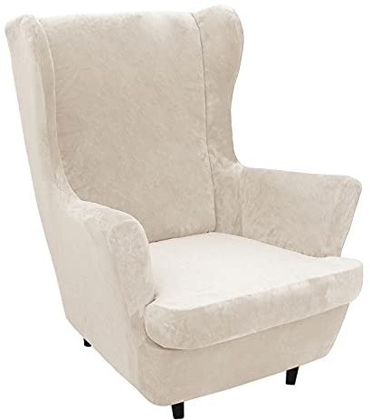 GYHH 2 Stück Samt Plüsch Stretch Sesselbezug Ohrensessel Schonbezug Ohrensesselbezuga Möbelbezüge Für Sessel Stühle Wohnzimmer (Beige)