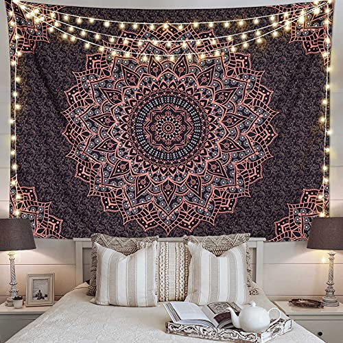 Edeesky Schwarz Rosa Mandala Tapisserie Wandbehang Vintage Tapisserie Ästhetische Hippie Wanddekoration Bohemian Wandkunst Boho Home Dekoration für Schlafzimmer, Wohnzimmer, Wohnheim