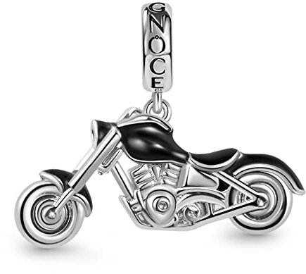 GNOCE Schwarz Motorrad Charms Sterling Silber Anhänger Baumeln Charm Bead Schmuck Geschenk Für Frauen Mädchen Tochter Fit Schlangenkette Armbänder/Halskette