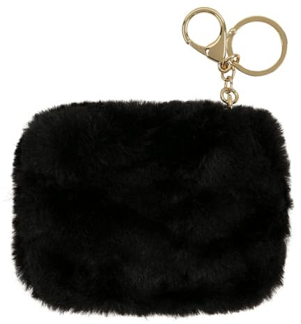 DRAEGER PARIS 1886 - Porte-monnaie noir peluche 12x9cm - Portefeuille doux en polyester avec porte-clés - Fermeture éclair sécurisée - Trousse maquillage et affaires personnelles - Accessoire tendance