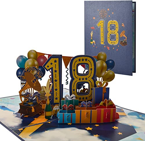 AIBAOBAO 18 Jahre alt 3D-Geburtstagskarte Happy Birthday Papier, Handgemachte Geburtstagskarte, Jubiläumskarte zum 18 Jubiläumseintrag mit Umschlag für Familie, Frauen,Mann,Mutter,Freunde