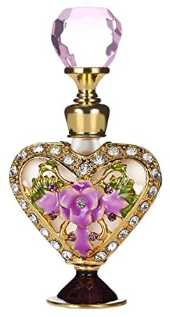 MOOTVGOO 5ML Vintage Heart-Shaped Glass Perfume Bottle Empty Refillable Mini Decorative Fragrance Container with Diamond for Essential Oil Home Decor Lady Wedding Gift