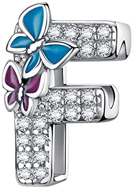 LNQOBU Ciondolo con Lettera Dell'alfabeto in Argento Sterling 925 Charm Bead con A-Z Pendente con Zirconia 5A Compatibile con Pandora e Europei Bracciale Collane da Donna