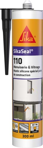 SIKA - Mastic silicone de construction - SikaSeal-110 Menuiserie & Vitrage noir - Joints de menuiseries et vitrages - Extérieur et intérieur - 300 ml