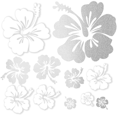 Finest Folia Dekoaufkleber Hibiskus Blumen Ranken Home Deko Aufkleber Dekoration Sticker Auto Bus Wohnmobil Motorrad Tür wetterfest selbstklebend (Silber Weiß, K166 Set L)