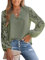 CUPSHE Damen Blusen V Ausschnitt Wellenkante Floral Spitzenärmel Langarmshirt Lässige Spitzen Oberteile Tunika Bluse Tops Grün L