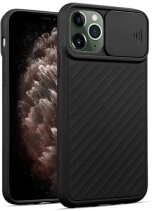 for iPhone 11 Pro Max Case Silicone Shockproof Soft Phone Cover with Slide Camera Protection Black