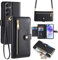 Hülle Kompatibel mit Samsung Galaxy A55 | Leder Handyhülle Praktische Handykette Kartenfächer Brieftasche Umhängetasche Kompatibel für Galaxy A55 | Schwarz