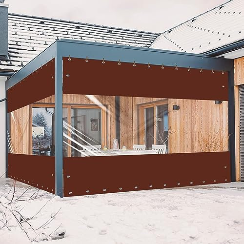 Ezcasch 2x2.5m Plane mit Ösen Wasserdicht Transparent - Outdoor 0.45mm Plane Durchsichtig Winddicht Pavillonplane Klarsicht Schutzplane für Pergola Veranda Gazebo (Höhe x Breite, Braun)